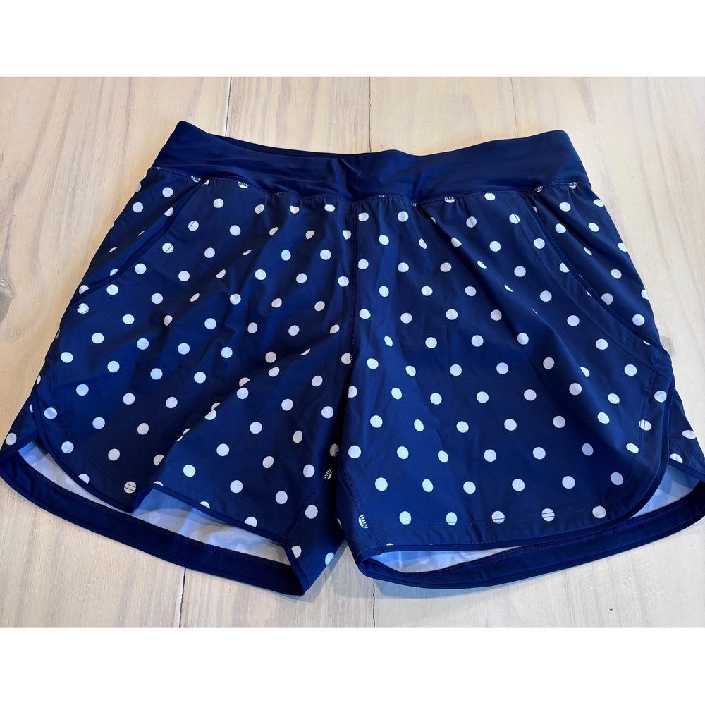 Lands End Womens Navy Blue‎ Polka Dot Swim Board Shorts Pockets Size 10 505887